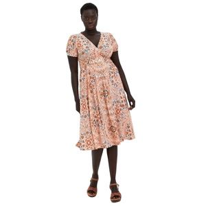 Torrid Plus Peach Medallion Studio Knit Puff Sleeve Skater Midi Dress Sz 0 (12)